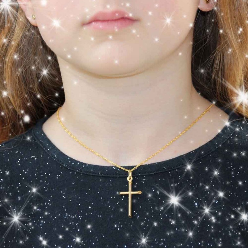 Collier - Médaille Croix Or Jaune - Chaine Dorée Offerte