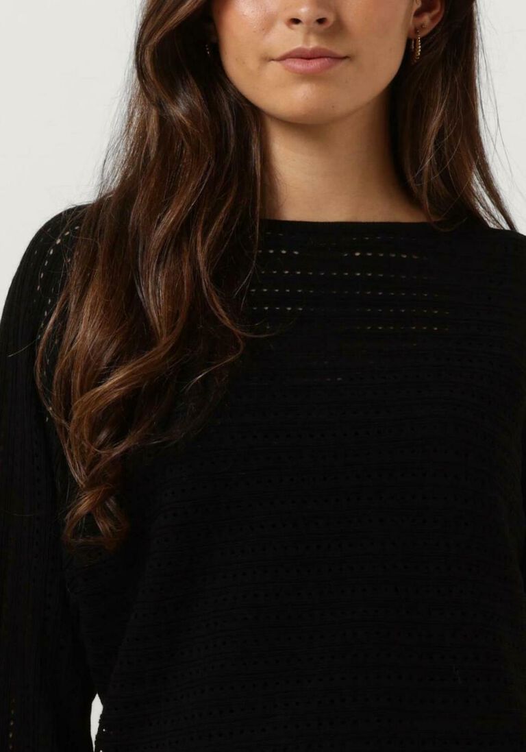 SUMMUM zwarte summum trui boat neck sweater extra fine merino wool blend knit