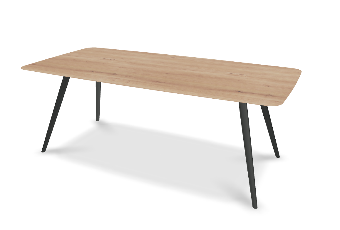 They & Me eettafel Joy – bootsvorm – eiken rustiek bianco olie – onderstel TM100 antraciet 200 x 100 x 75 | Eiken Rustiek Bianco Olie | Verjongde Rand | Frame TM100 antraciet