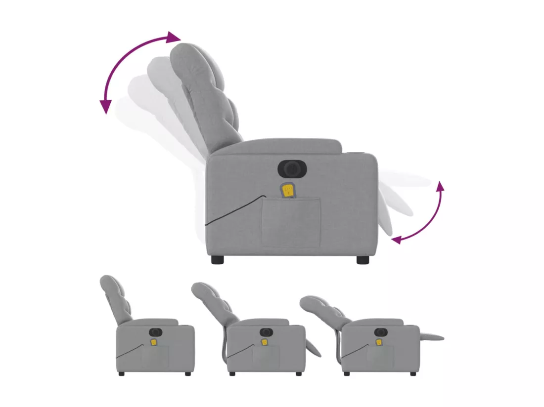 Fauteuil massant inclinable électrique gris clair tissu