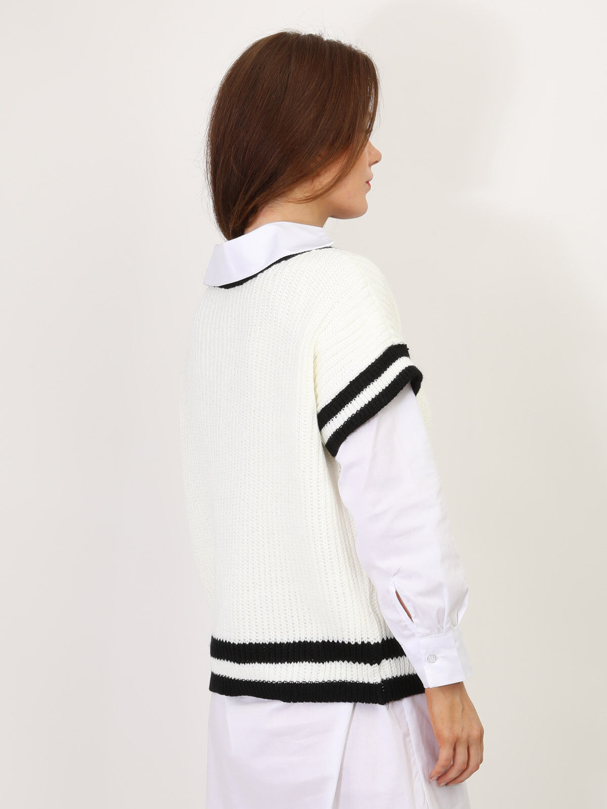 Pull universitaire manches courtes- Blanc