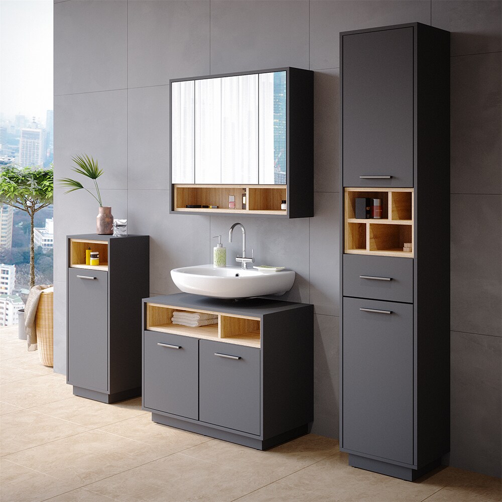 Vicco Badschrank Badezimmerschrank Midischrank Beatrice anthrazit Badregal Badmöbel