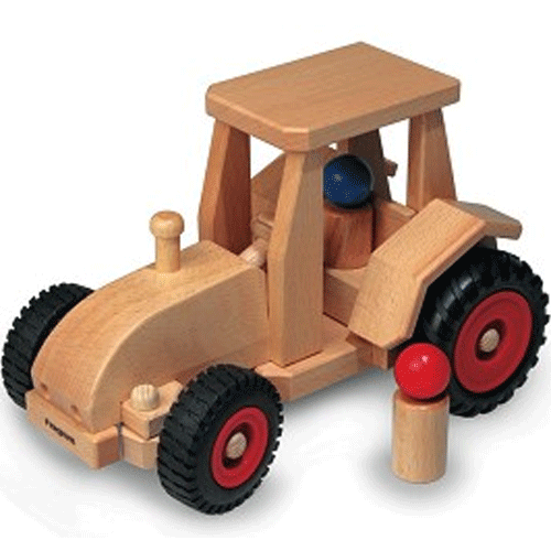 Fagus houten tractor met kap bestuurbaar en 2 poppetjes 10.29