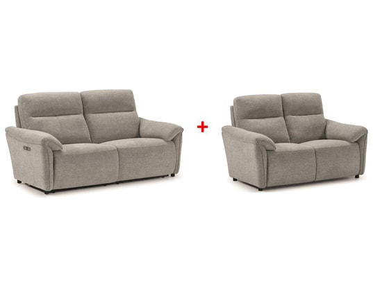 CONCEPT1 - Canapé tissu Barbados gris 3 places électrique + 2 places fixe