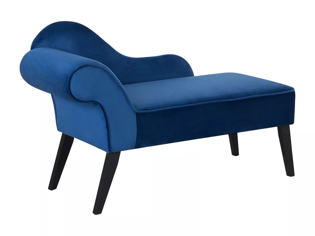 Mini chaise longue en velours bleu côté droite BIARRITZ