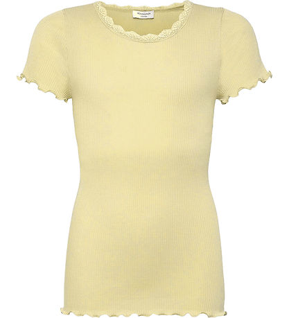 Rosemunde T-Shirt - Rib - Weiß - Pastel Yellow m. Spitze
