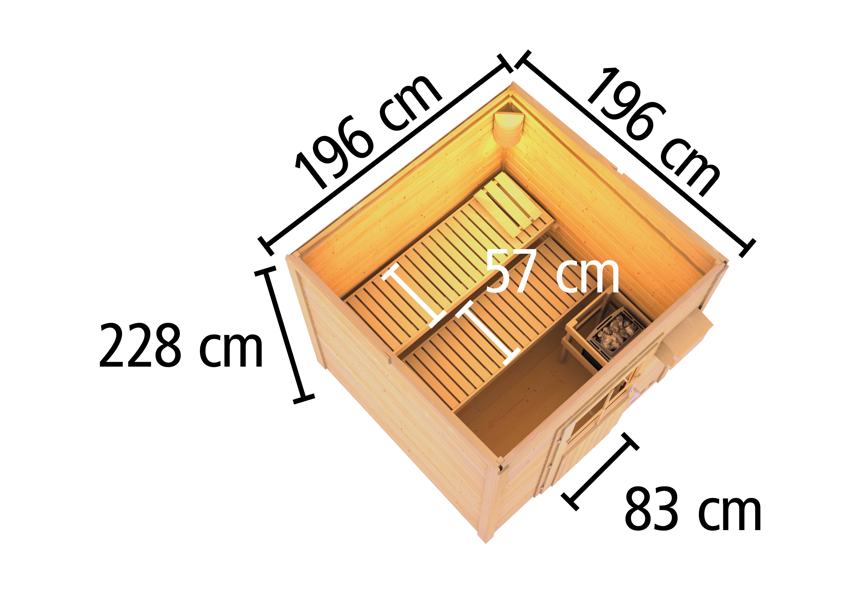 Karibu Saunahaus 38mm Melo 2 Ofen 9 kW integr. Strg terragrau