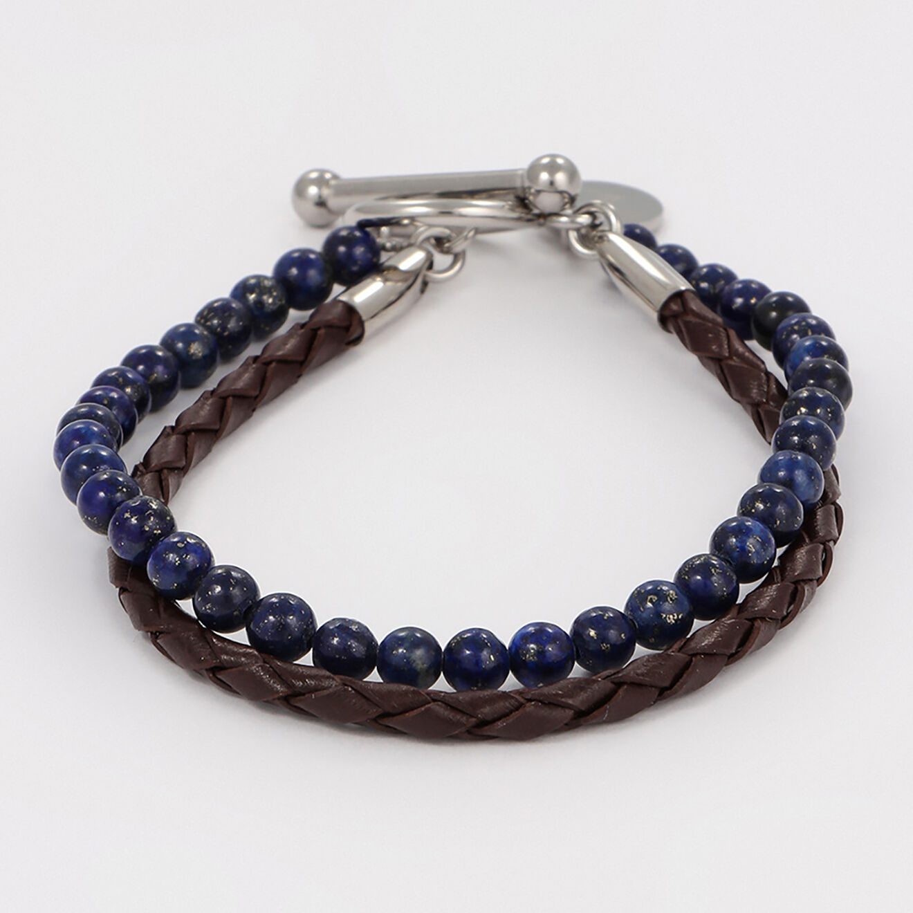 Jacobson Bracelet en Acier, Lapis & Cuir