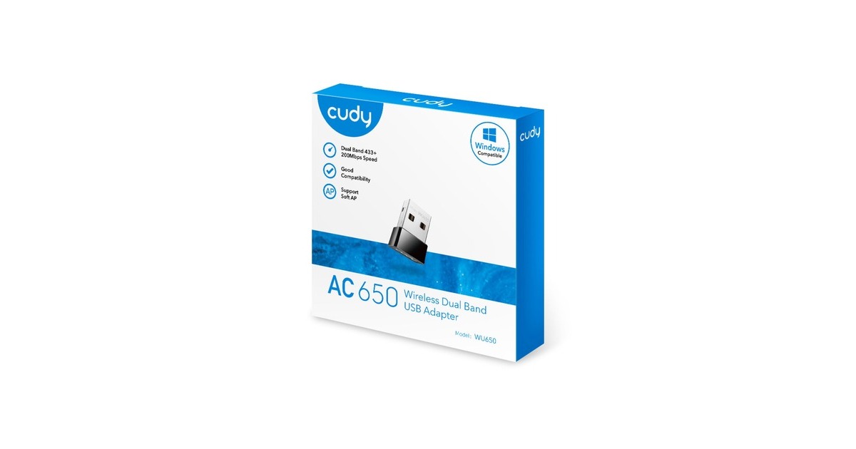 CudyAC650 Wireless Dual Band Mini USB wlan adapter  (Zwart)