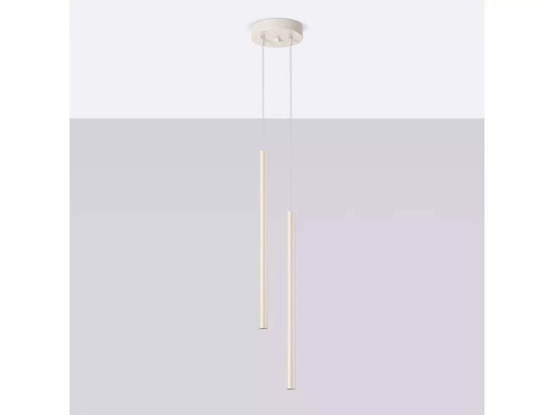 Lampe à suspension Pastelo moderne en acier - 2 sources lumineuses - L.15 x H.104 cm - beige
