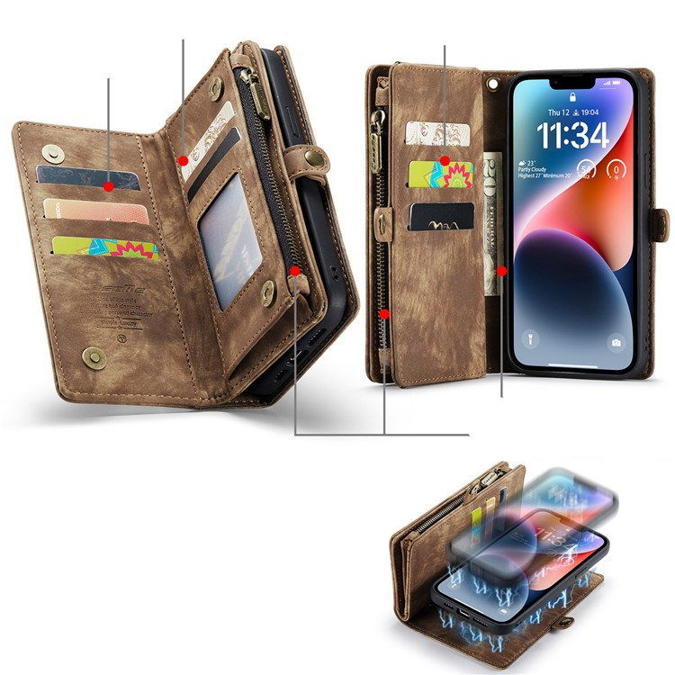 iPhone 15 2in1 Leder Tasche   Magnet Hardcase Karten Etui - Braun