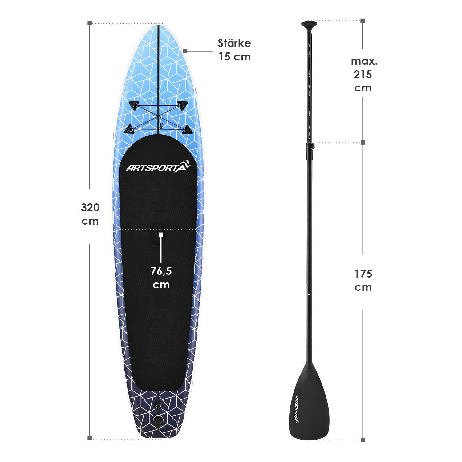 Juskys Deep Ocean Opblaasbaar SUP Board met toebehoren