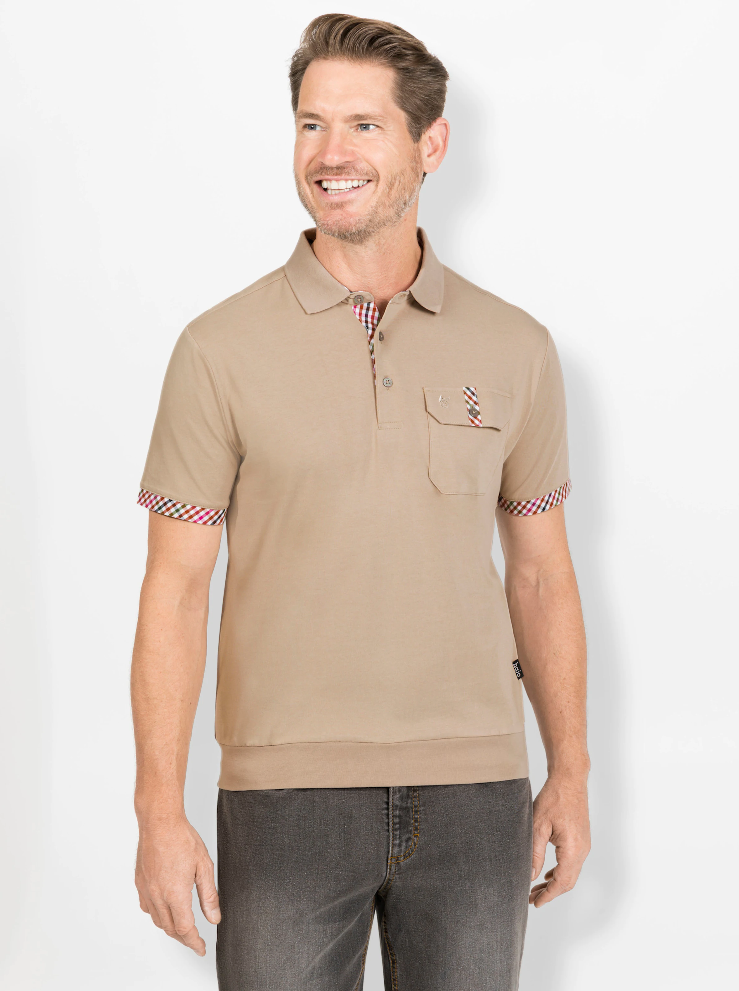 Hajo Kurzarm-Poloshirt in sesam