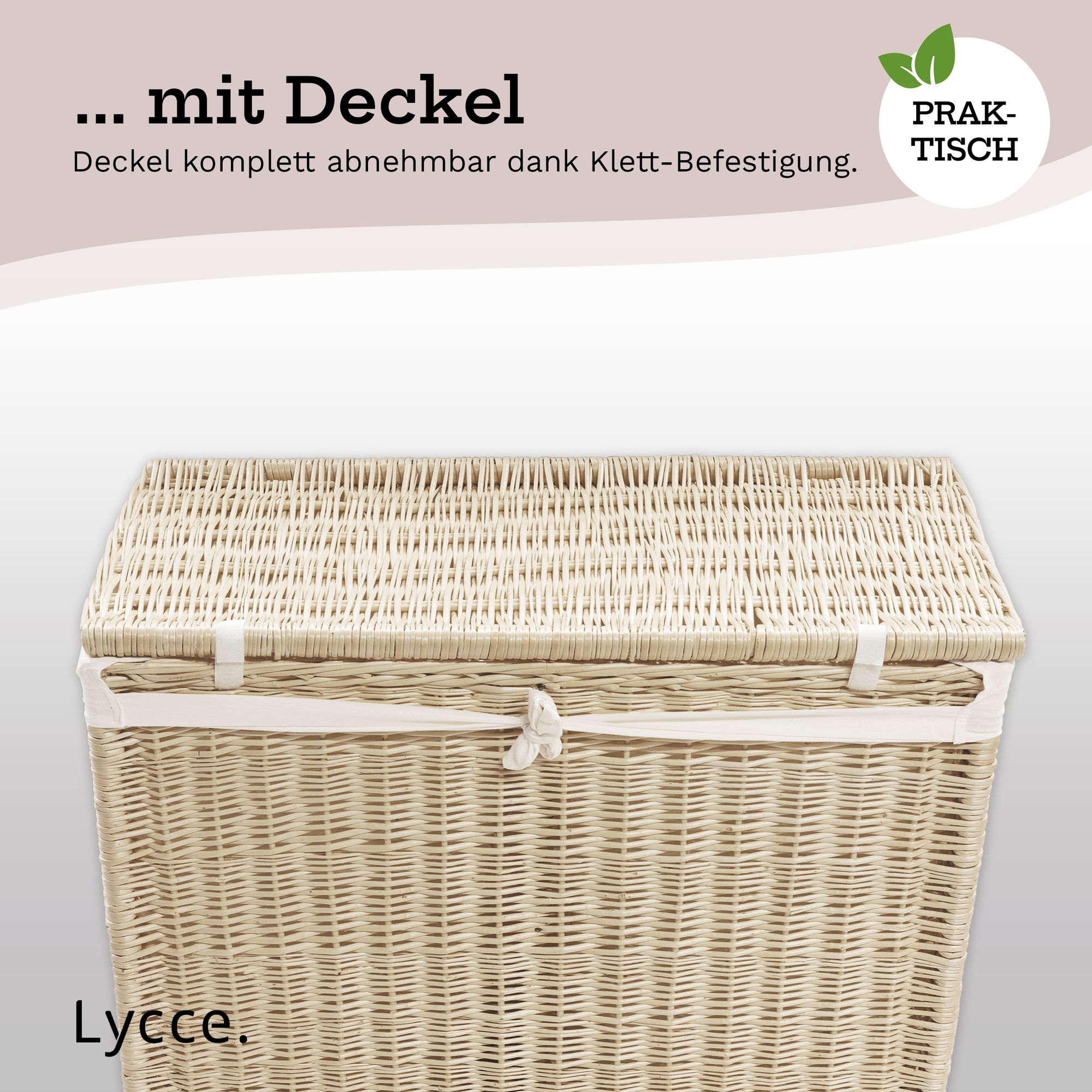 Lycce Wäschesortierer aus Weide 120L, 2 Fächer, mit Stoffeinsatz