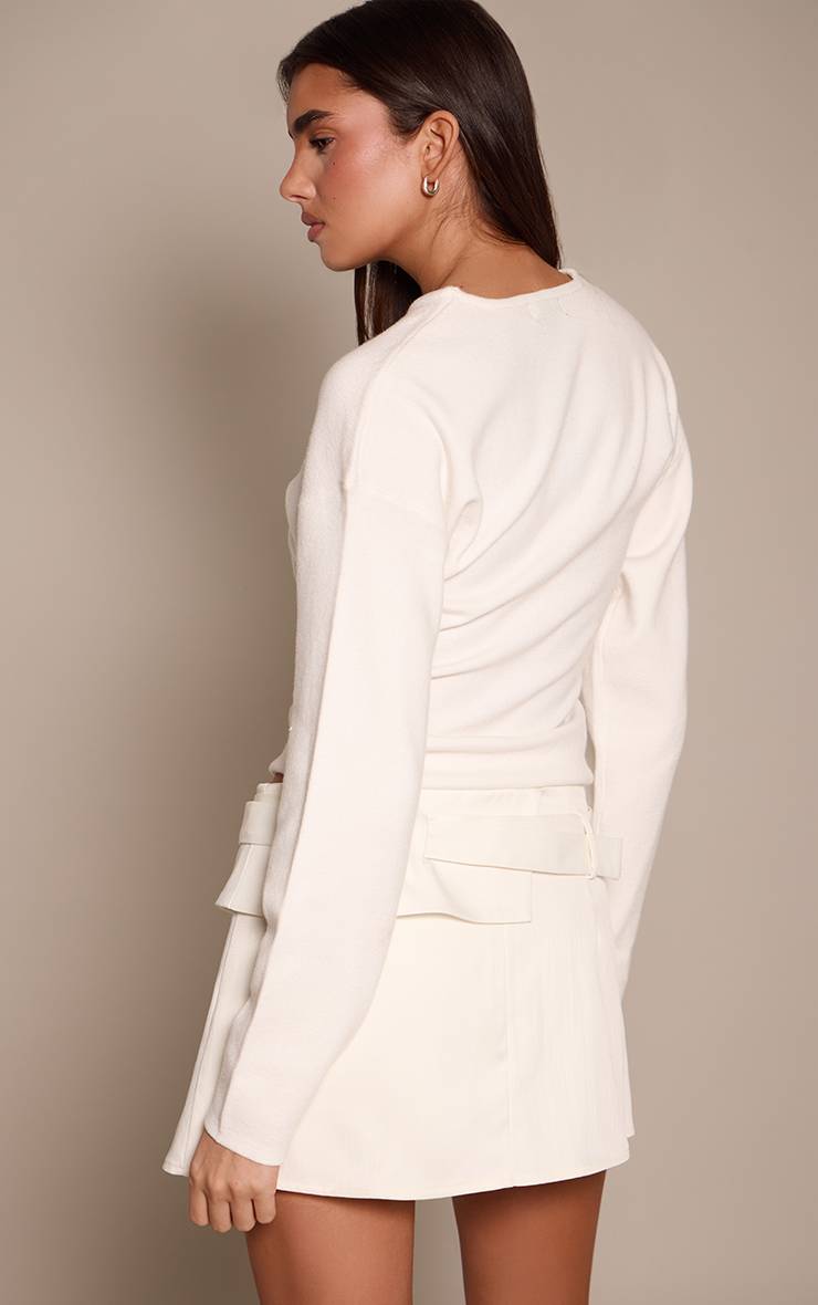 Crème Jupe-short En Tissu Tissé Avec Détail Ceinture