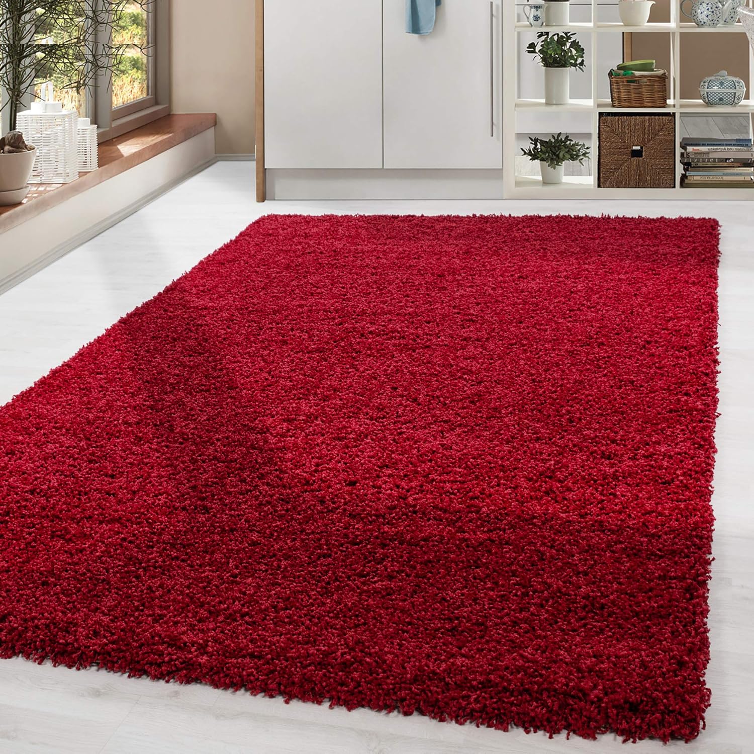 HomebyHome Shaggy Teppich 300x400 cm XXL für Wohnzimmer - Shaggy Teppich Hochflor Rot Extra Weich und Flauschig - Langflor Groß Teppiche für Schlafzimmer, Esszimmer, Küche, Flur - Carpet, Halı, Kilim