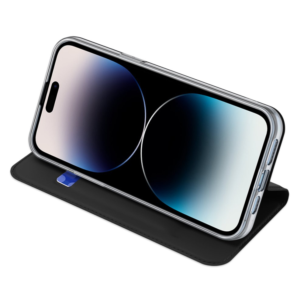 iPhone 15 Pro Wallet Cover Leder Tasche - Schwarz