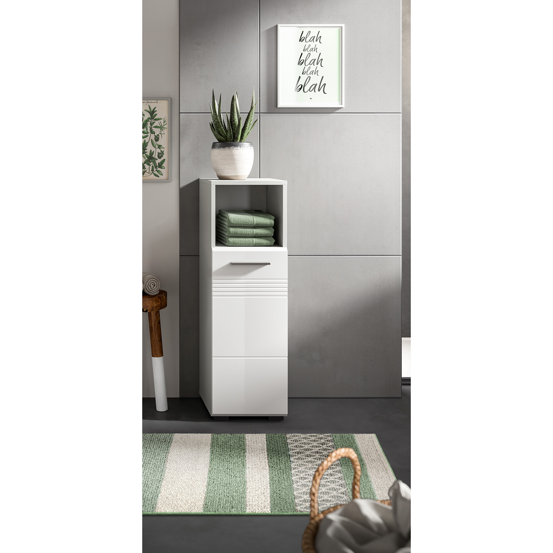 Standschrank COPA - weiß Hochglanz - hellgrau - 95 cm