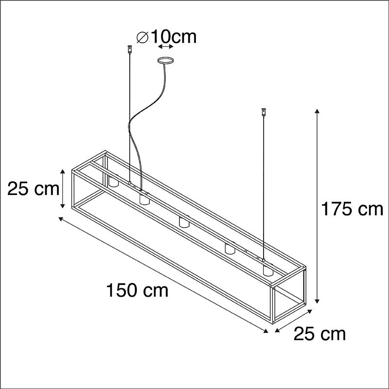 Moderne rechthoekige hanglamp zwart 5-lichts - Cage