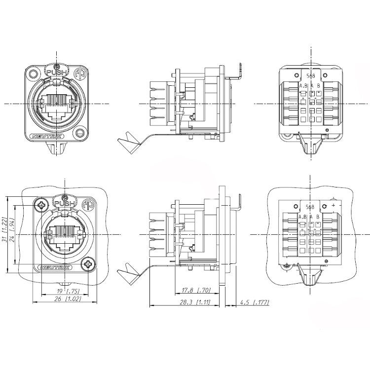 Neutrik NE8FDV-YK CAT5e etherCON chassisdeel female nikkel