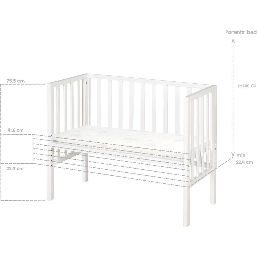 roba Beistellbett safe asleep® 2 in 1 weiß + Matratze