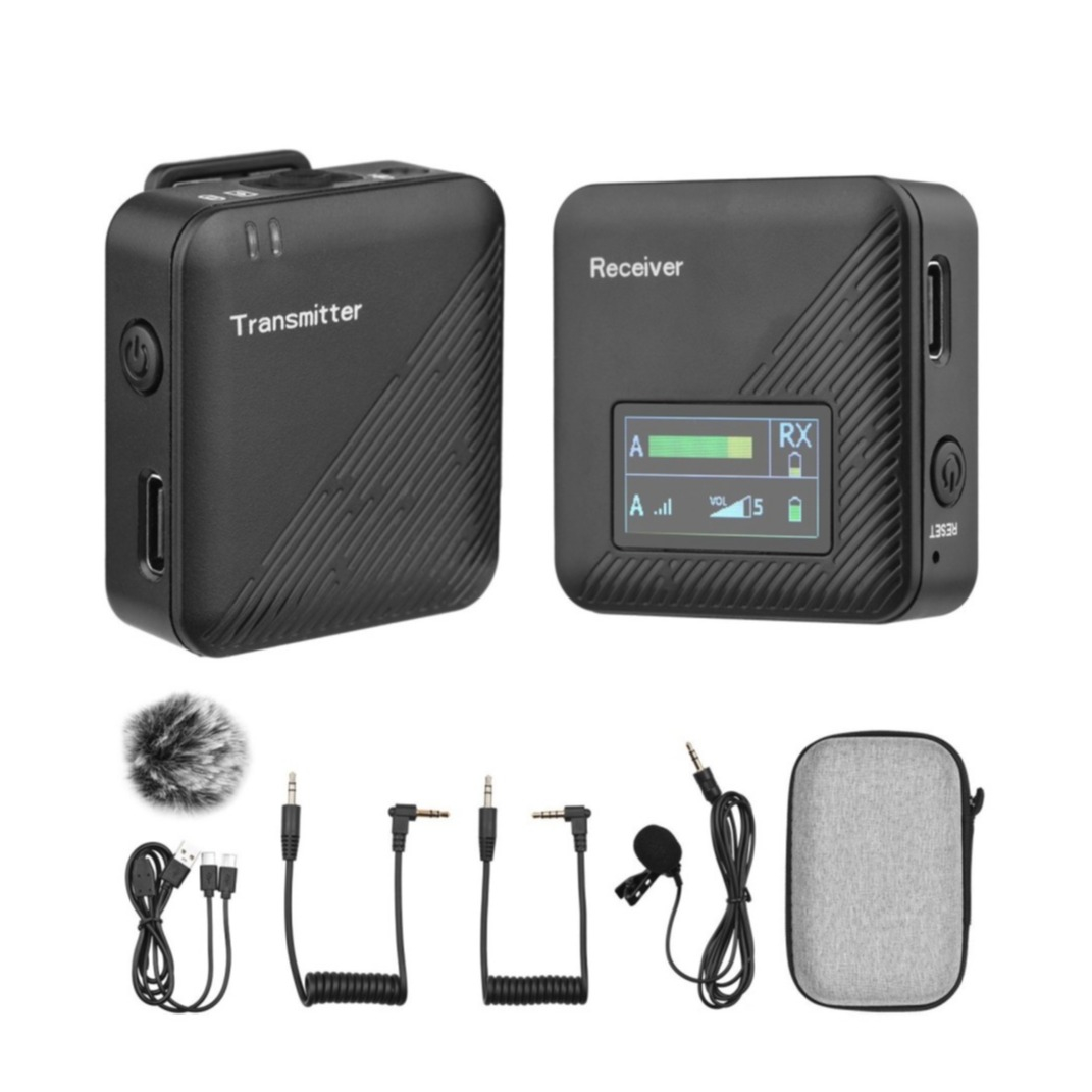 (2-tlg. Set) 2.4GHz Kabelloses 360° Lavalier Mikrofon System für Handy / Macbook / DSLR Kameras mit 3.5mm Klinke - Schwarz