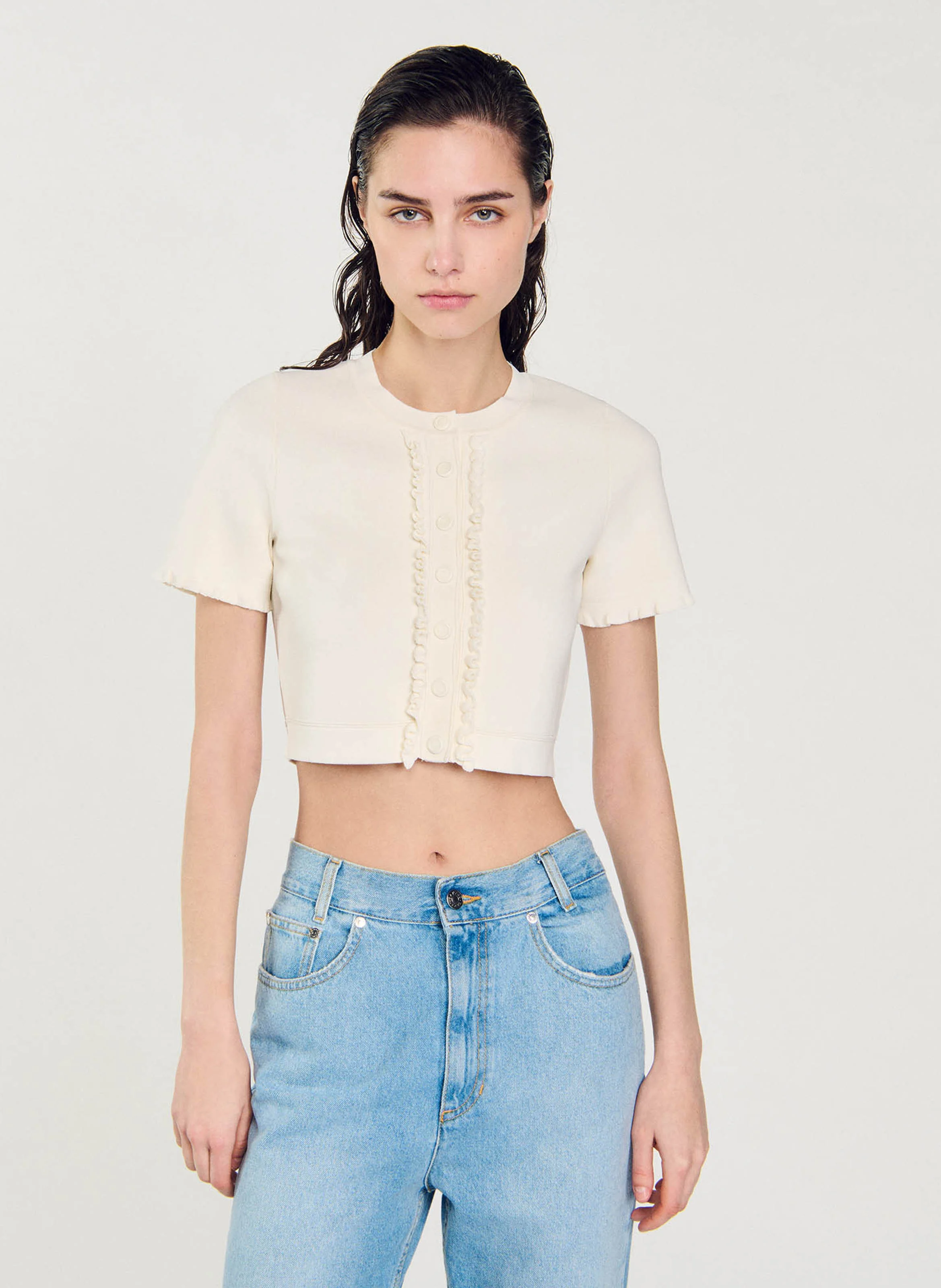 Cardigan col rond en maille | Blanc
