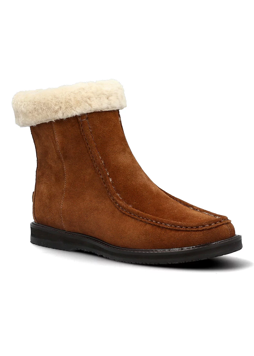 ROLL TOP SHEARLING BOOTEE CUIR MARRON CLAIR