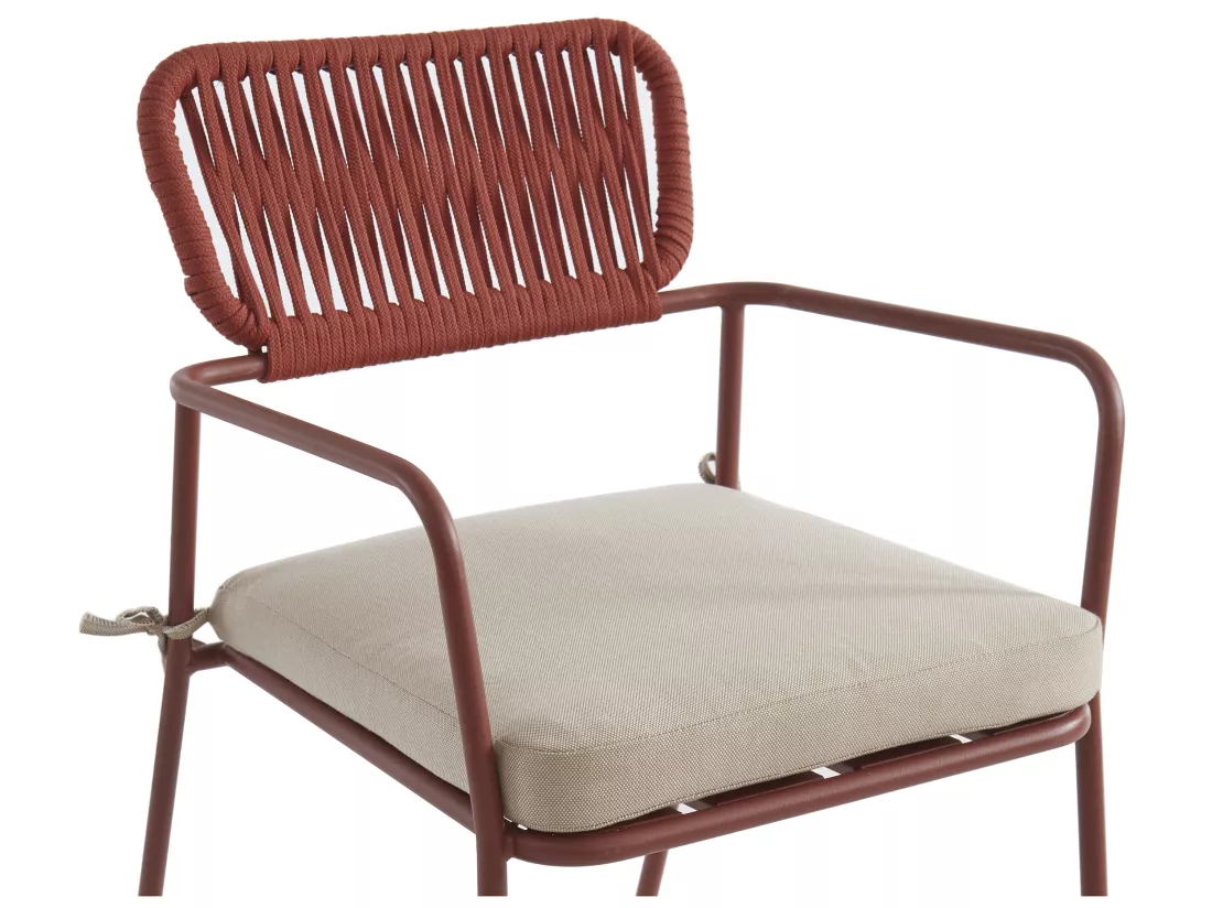 Chaise de jardin en métal et corde avec accoudoirs - Terracotta - LOUSINI de MYLIA