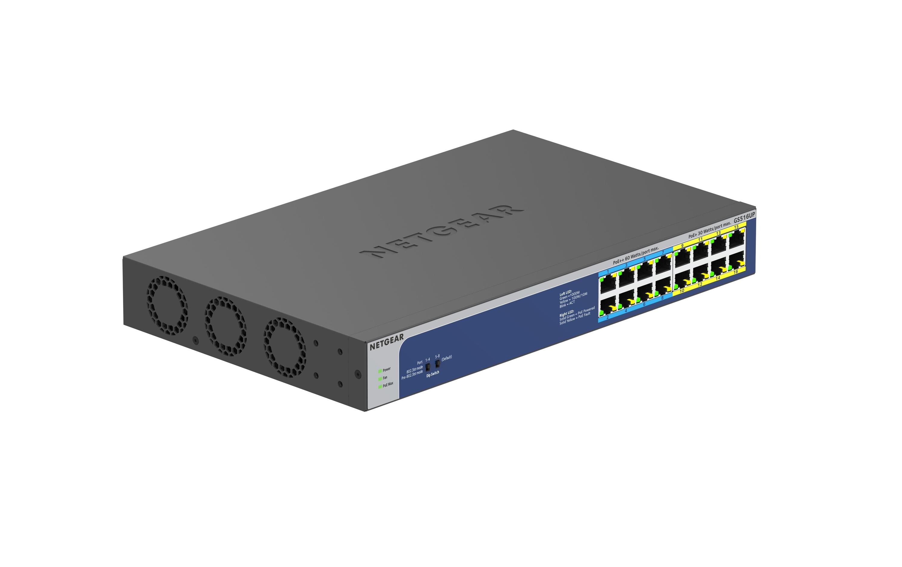 PoE++ Switch GS516UP-100EUS 16 Port<br>Netgear 16-Port Gigabit Ethernet High-Power PoE+ Unmanaged Switch mit PoE++ Ports