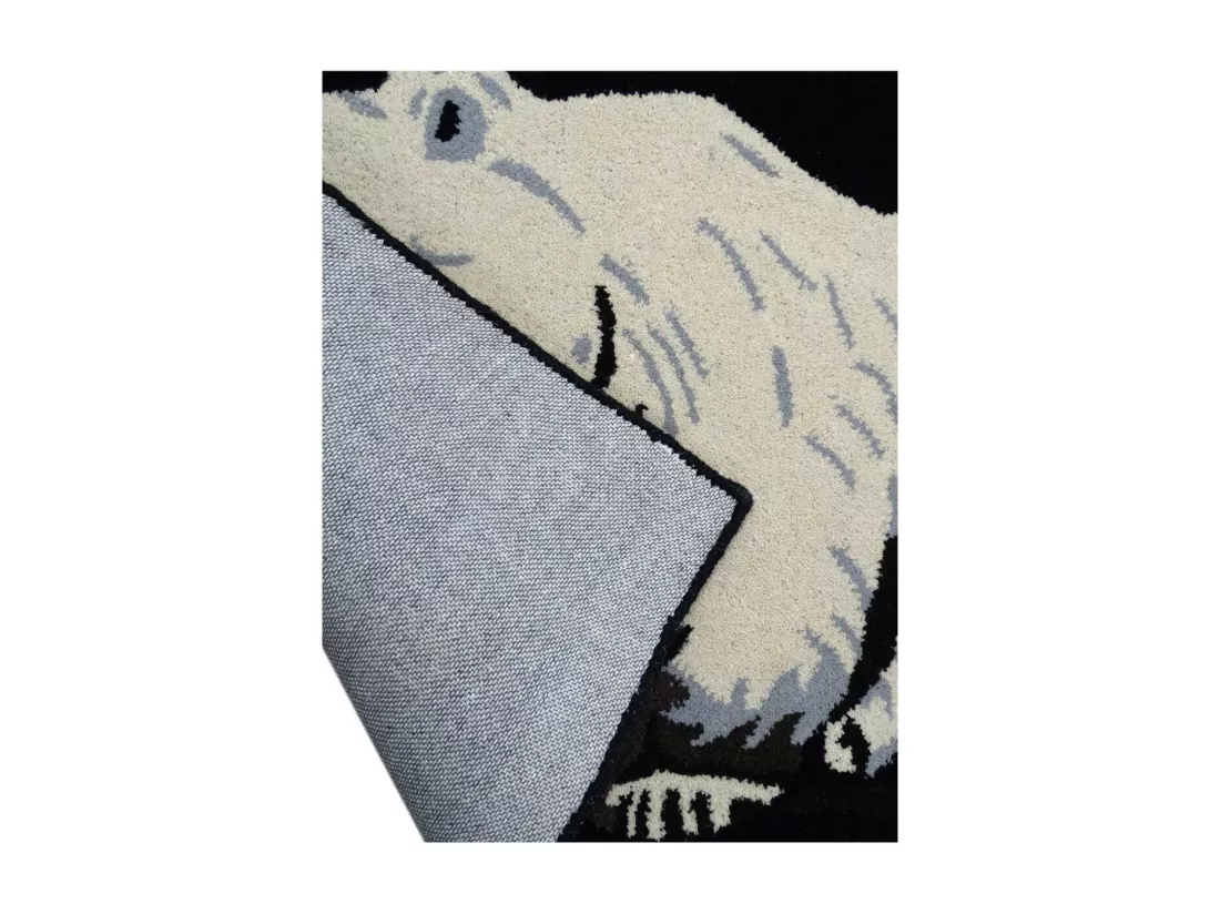 Tapis enfant 60x90 rectangle fait main en laine beige OURS