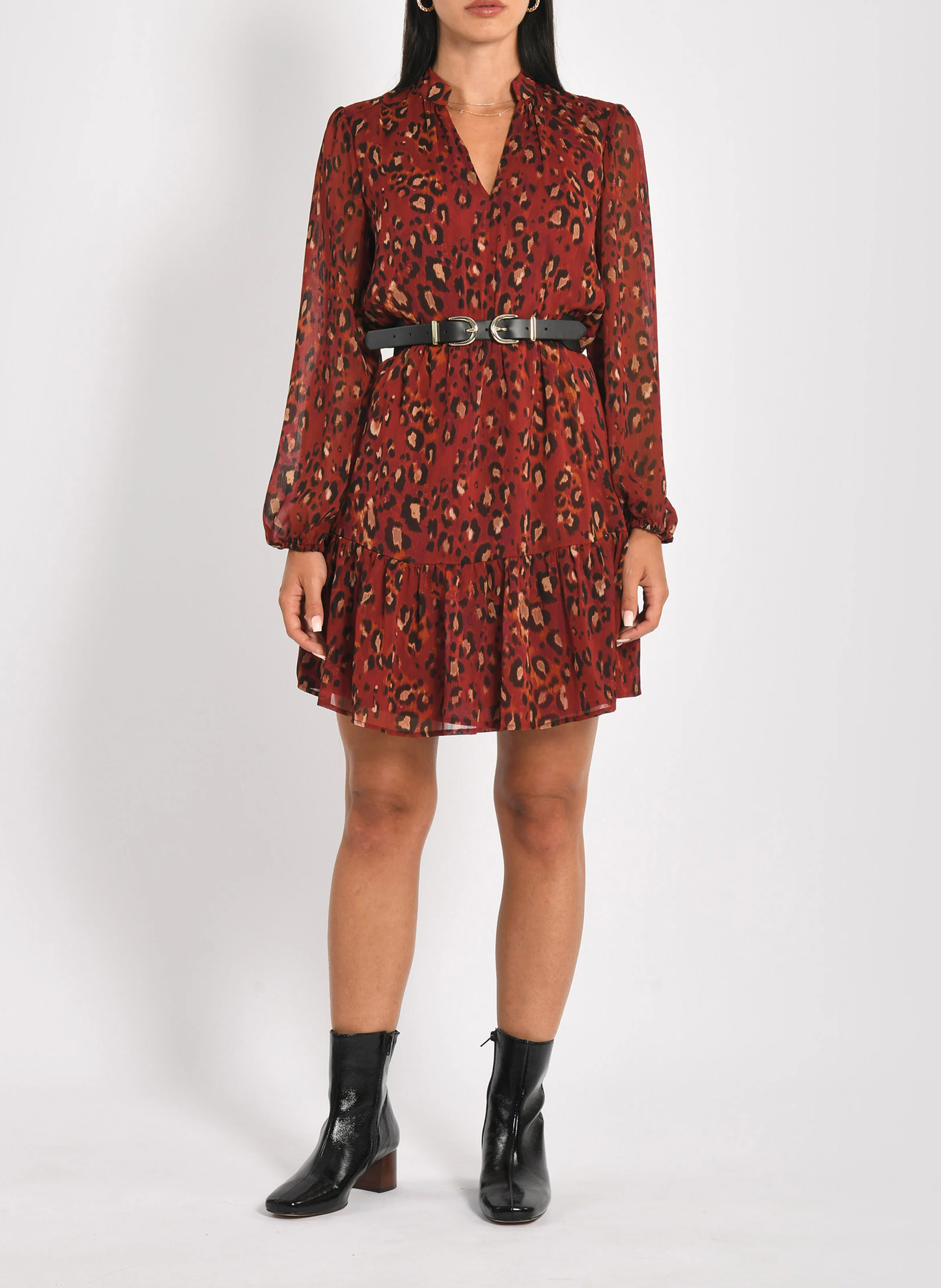 MINA - Robe courte col V| Rouge