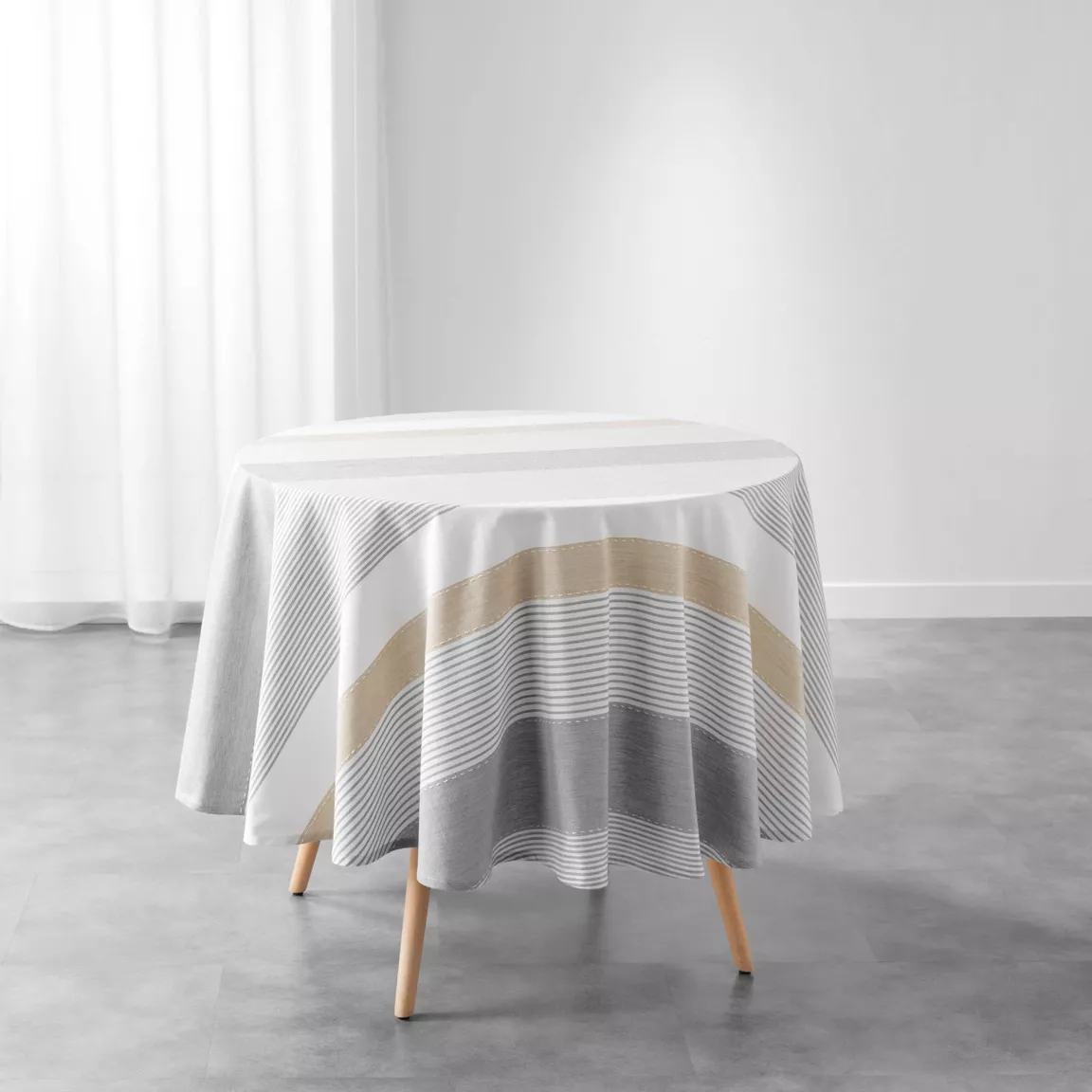 Nappe ronde coton tissé (180 cm) Iliade Blanche