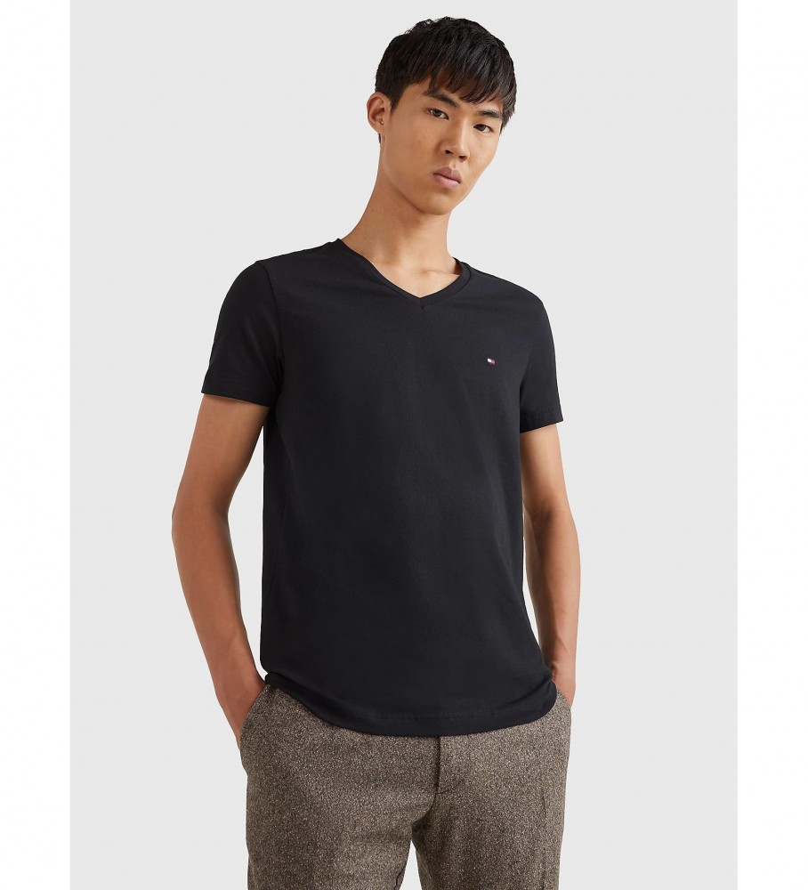 Camiseta preta com decote em V da Tommy Hilfiger