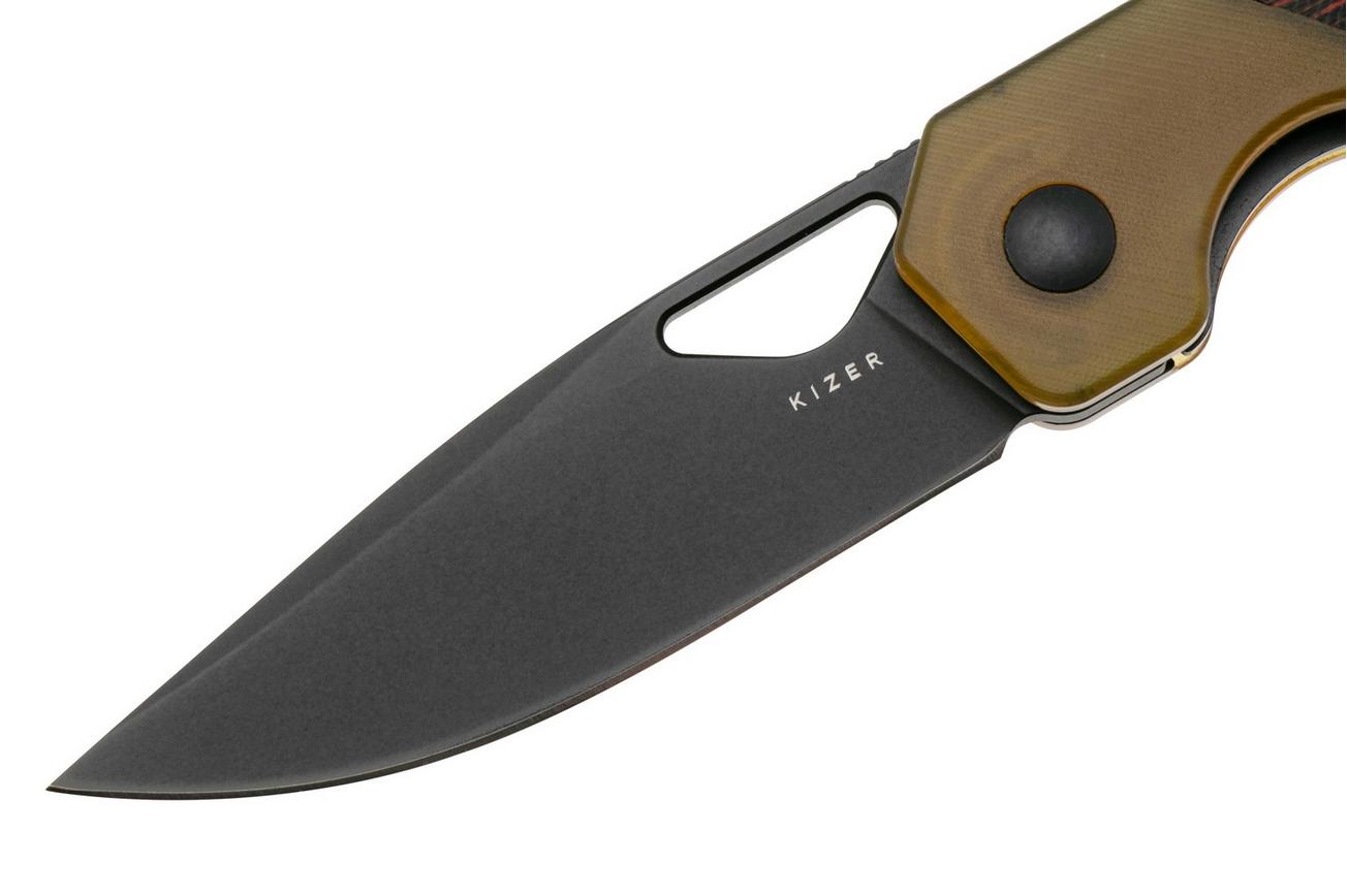 Kizer Vanguard Mini Militaw V3634SA1 Liner Lock, Black Nitro-V, Black and Red G10, PEI Ultem Inlay, zakmes, Jonathan Styles design