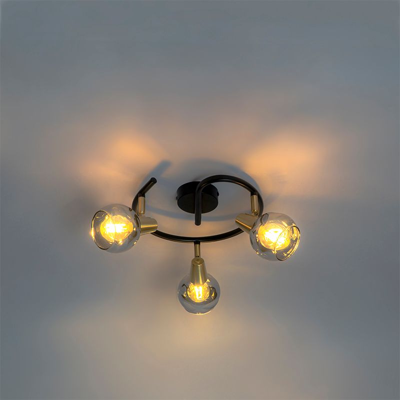 Plafondlamp zwart 44,5 cm met smoke glas 3-lichts - Vidro