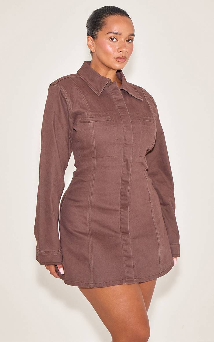 Chocolat Robe Mini Évasée En Denim Stretch Shape