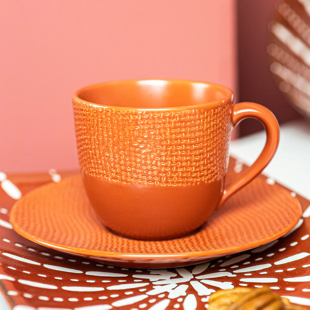 Tasse à thé et sous-tasse Vésuvio terra 22 cl (lot de 6) Table passion