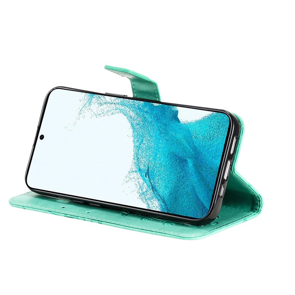 Samsung Galaxy A54 5G Leder Tasche mit Kartenfach   Handschlaufe Schmetterling - Türkis