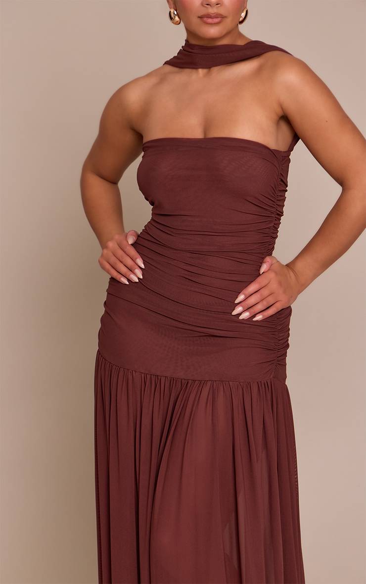Chocolat Robe Maxi Taille Basse Avec Foulard Froncé Shape