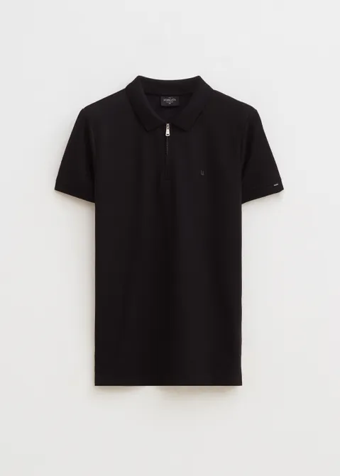 Polo met rits en logo zwart (ZWART)