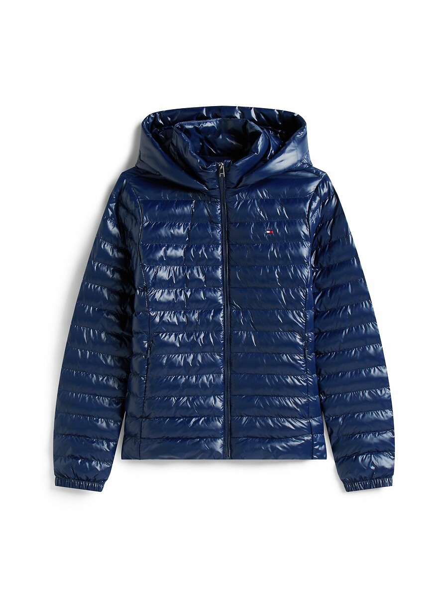 TOMMY HILFIGER<br>Jaqueta curta de plumas com capuz e mangas compridas