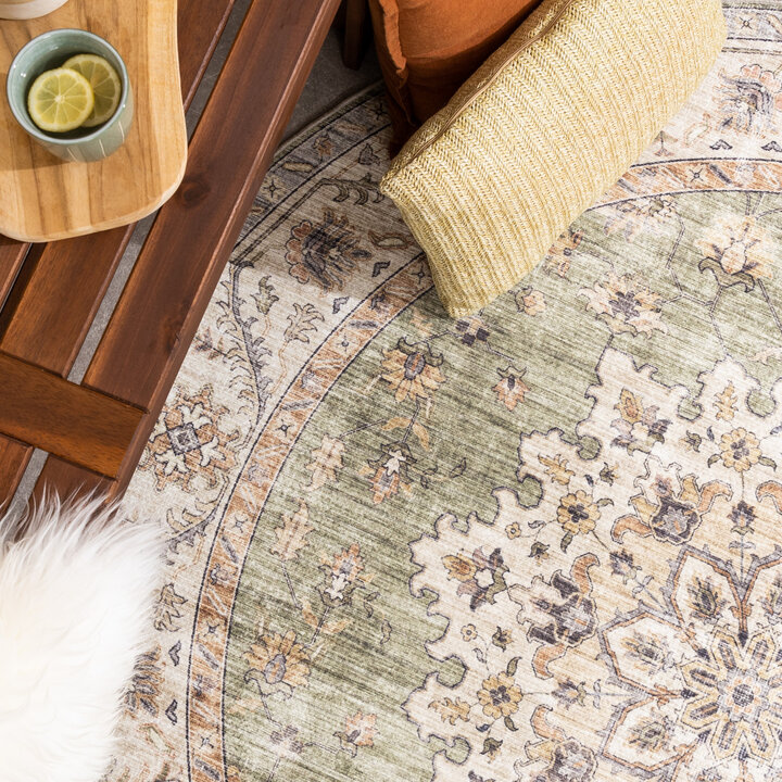 Rond vintage buitenkleed - Santo Medaillon Groen