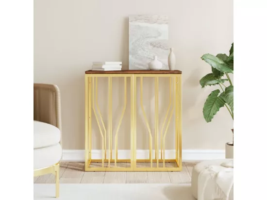 Table console doré acier inoxydable et bois massif récupération