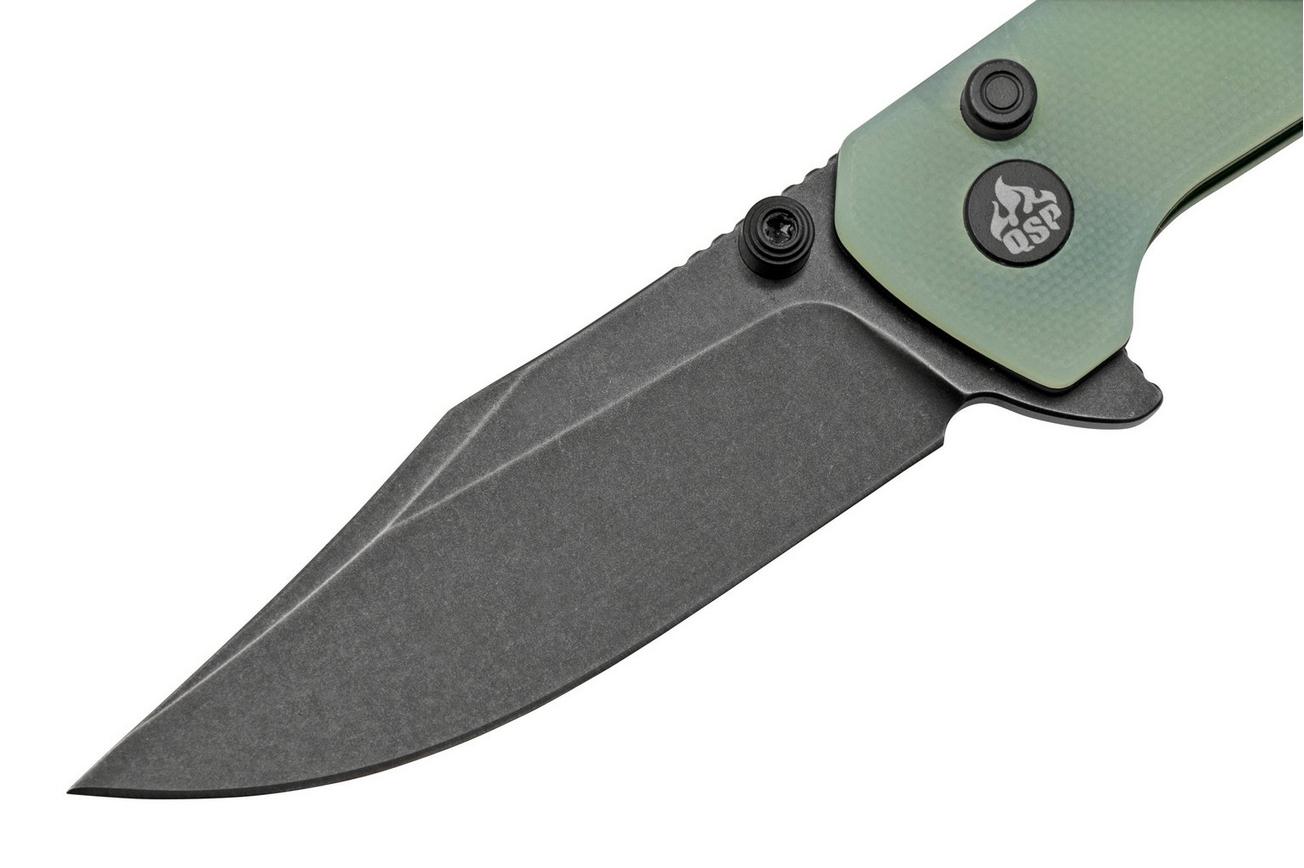 QSP Grebe QS147-D2, 14C28N zwart Clippoint Jade G10, zakmes