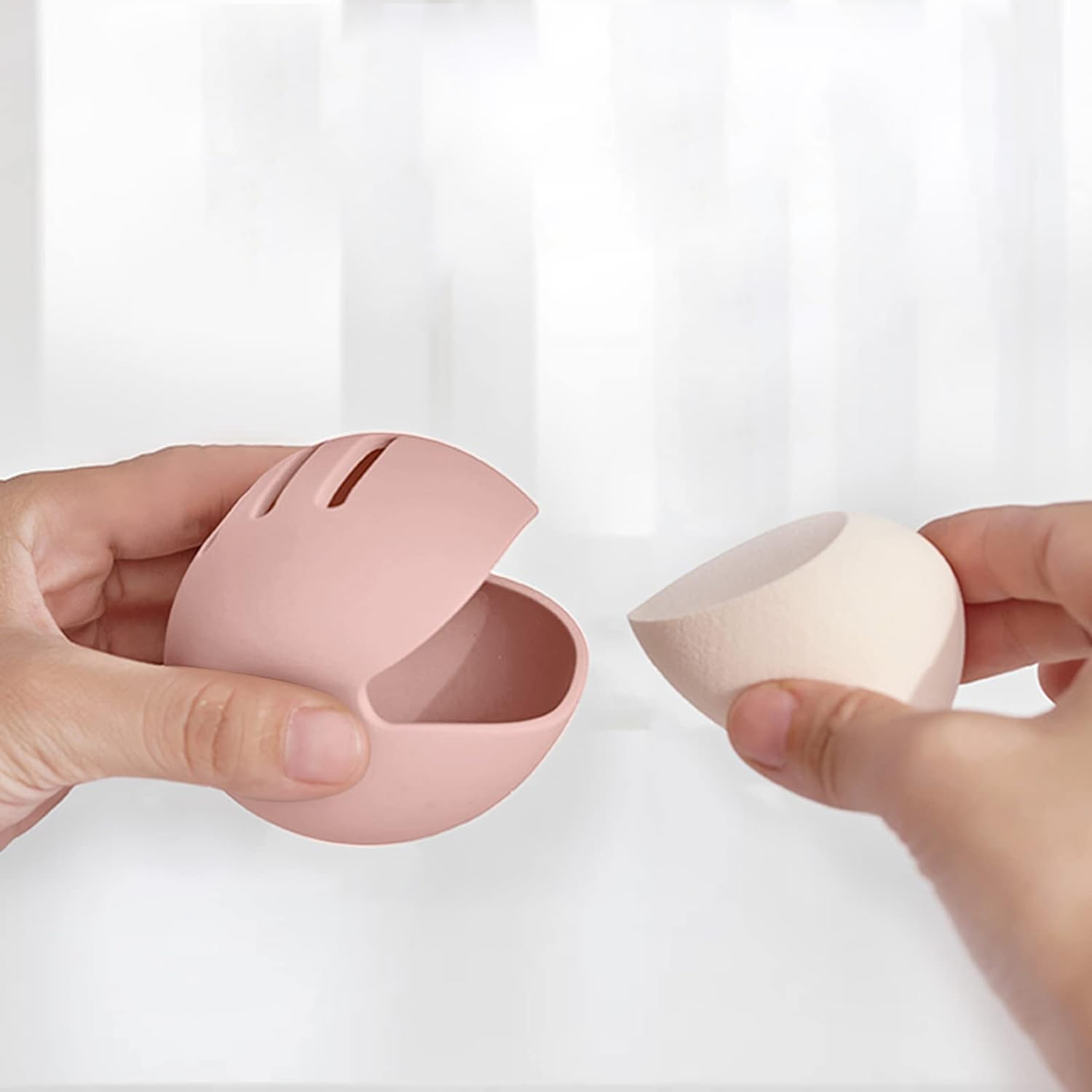 Silikon Make Up Schwamm Halter Reise Beauty Blender Aufbewahrungsbox - Beige