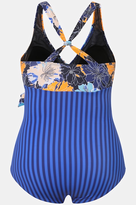 Badeanzug, Blüten, Zierband, Softcups, Neckholder-Optik