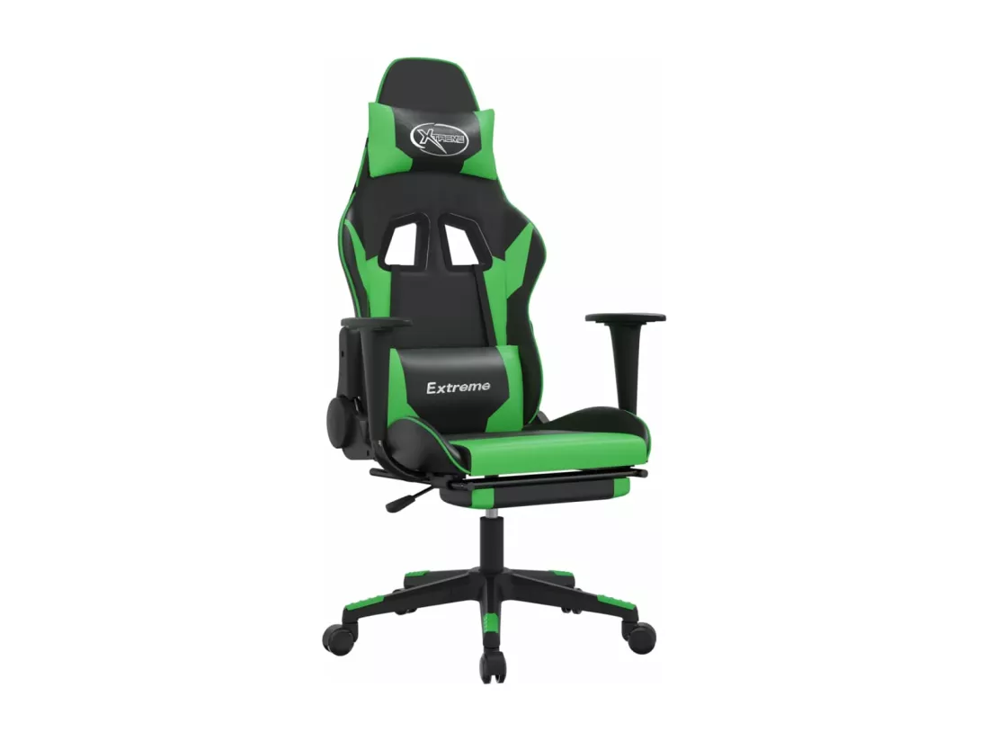 Chaise de jeu de massage et repose-pied Noir et vert Similicuir