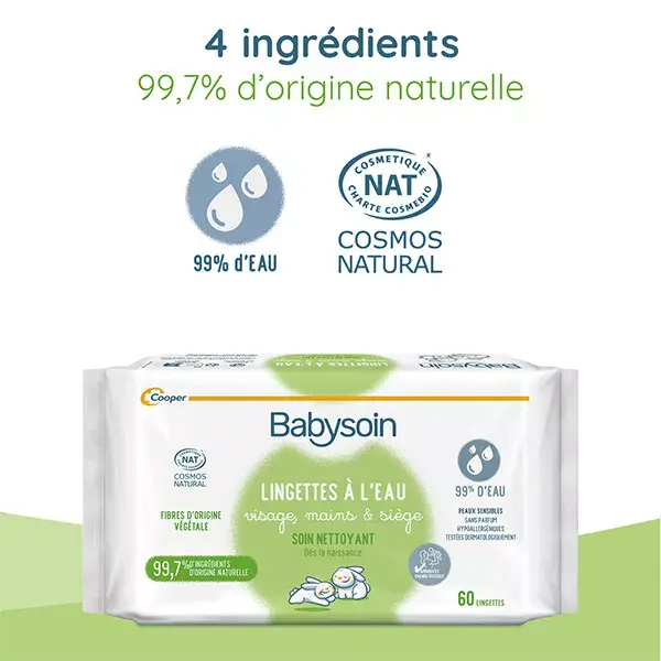 Lenços umedecidos Babysoin à base de água para corpo, rosto e área da fralda - Sem fragrância - Pacote com 4 pacotes de 60 lenços cada