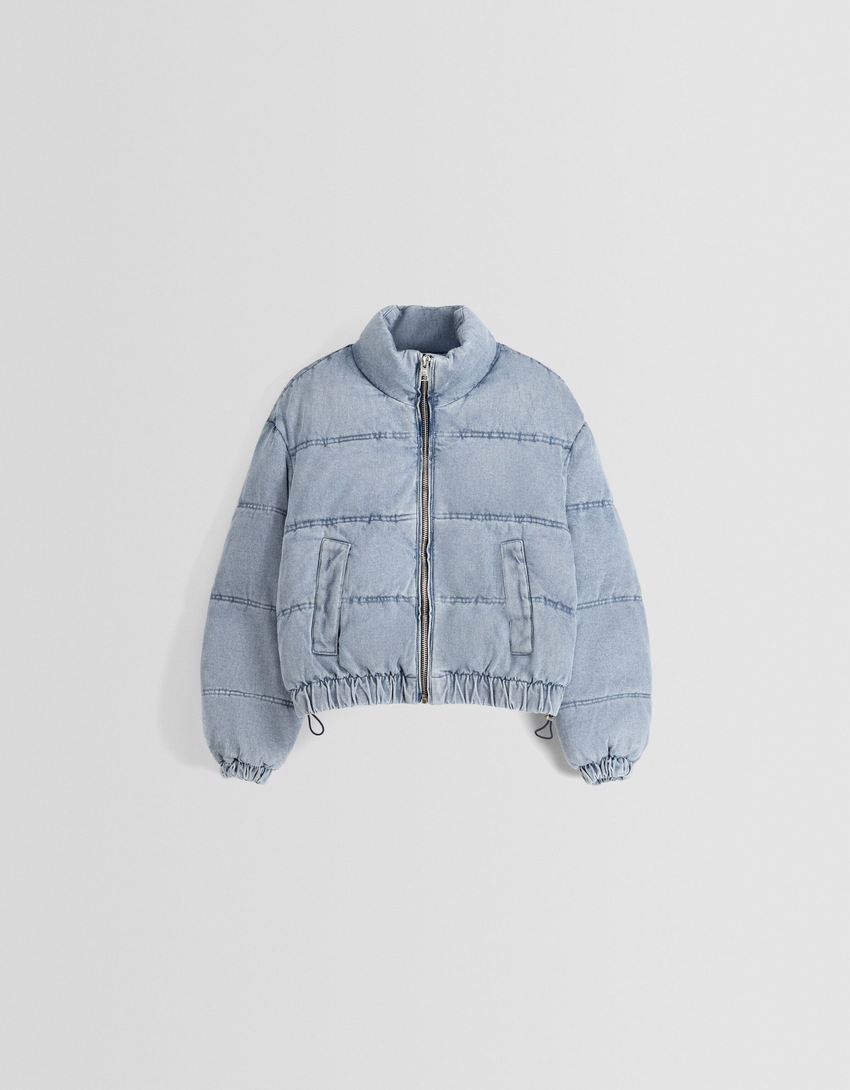 Jaqueta puffer jeans